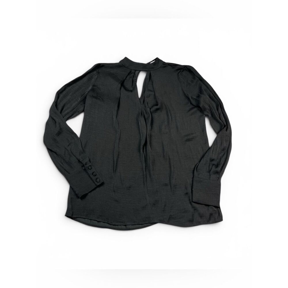 Parker Keyhole Satin Blouse Black Long Sleeve Work Evening Relaxed Fit Top XS
